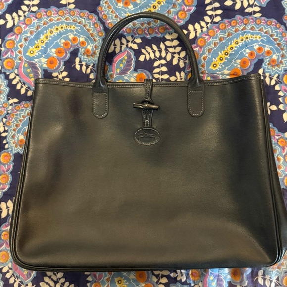 Longchamp Dark Leather Shoulder Bag - Picture 1 of 15